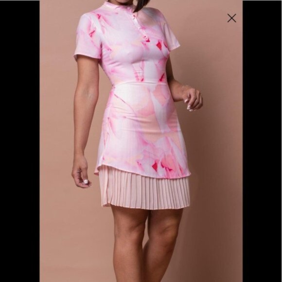 NEW By Egries Jennifer Dress XXL Pink Floral Pleated Ruffle at hemline details - Picture 1 of 4